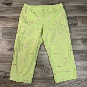 Lily Pulitzer Women's Green Capri Pants Golf Cart Embroidery Print Size 12